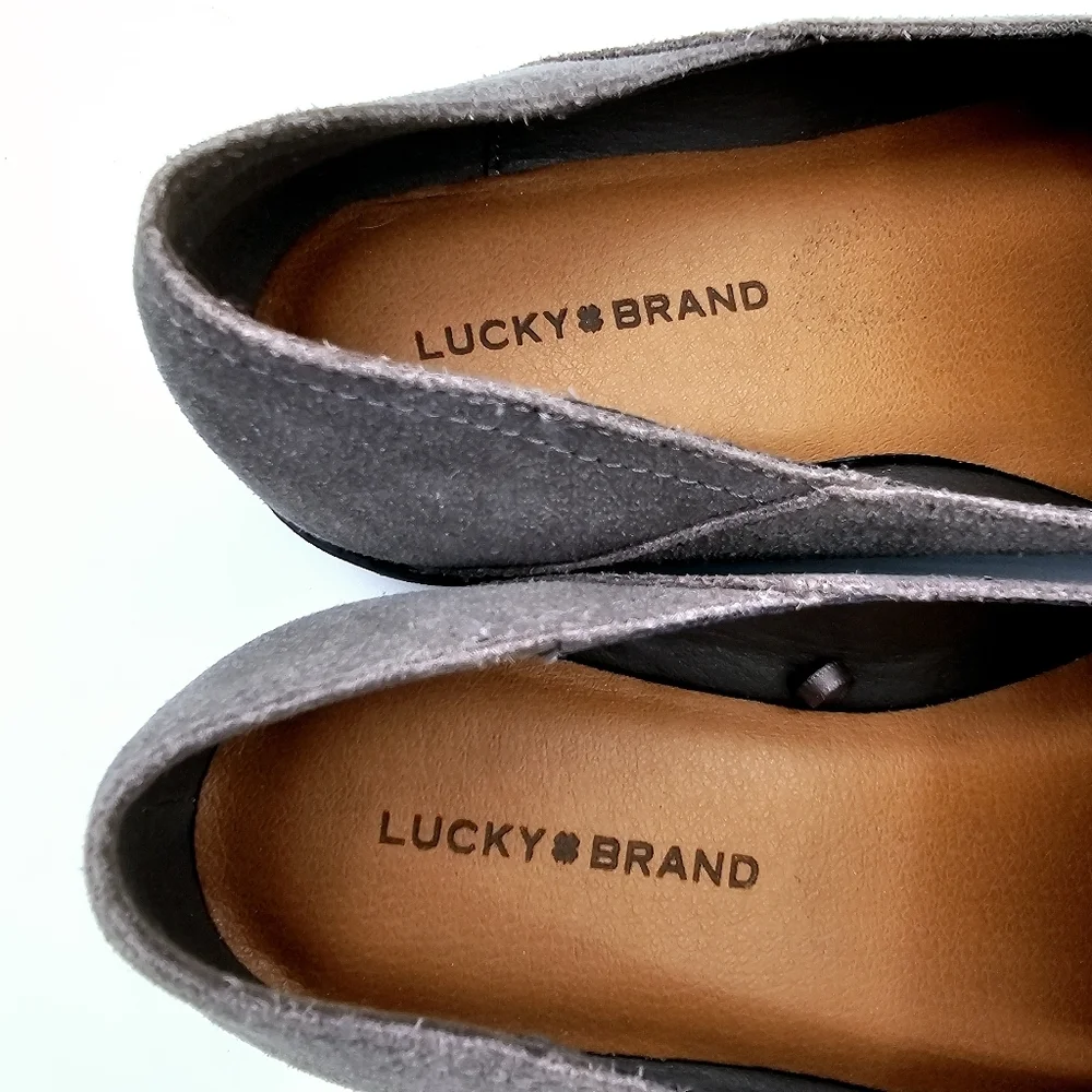 Lucky Brand Gray Leather Suede Elafina Loafers